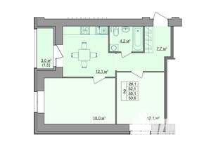 2-к квартира, строящийся дом, 54м2, 5/9 этаж