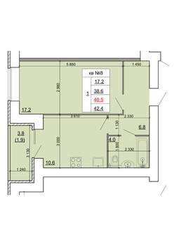 1-к квартира, строящийся дом, 41м2, 2/9 этаж
