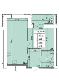 1-к квартира, строящийся дом, 40м2, 7/9 этаж