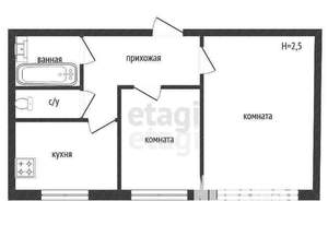 2-к квартира, вторичка, 54м2, 2/3 этаж