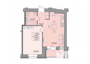 1-к квартира, строящийся дом, 42м2, 9/9 этаж