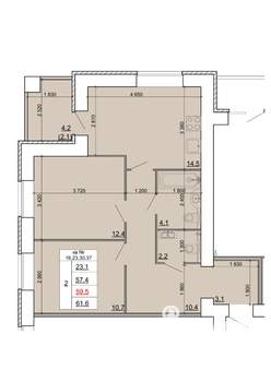 2-к квартира, строящийся дом, 60м2, 5/9 этаж