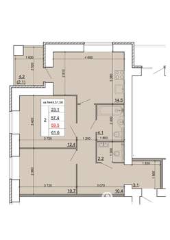 2-к квартира, строящийся дом, 60м2, 9/9 этаж