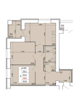 2-к квартира, строящийся дом, 60м2, 2/9 этаж