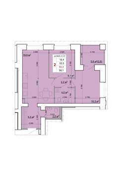 2-к квартира, строящийся дом, 55м2, 7/9 этаж