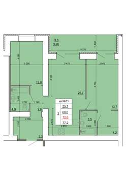 2-к квартира, строящийся дом, 73м2, 2/9 этаж