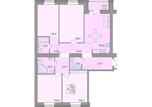 3-к квартира, строящийся дом, 118м2, 8/9 этаж