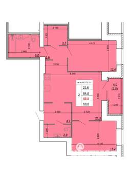 2-к квартира, строящийся дом, 67м2, 9/9 этаж