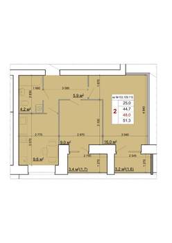 2-к квартира, строящийся дом, 48м2, 9/9 этаж