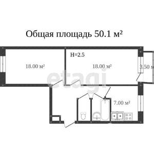 2-к квартира, вторичка, 50м2, 3/5 этаж