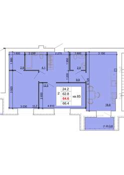 2-к квартира, строящийся дом, 65м2, 8/9 этаж