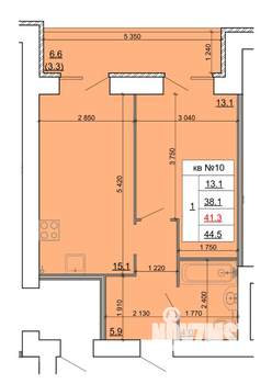 1-к квартира, строящийся дом, 41м2, 2/9 этаж