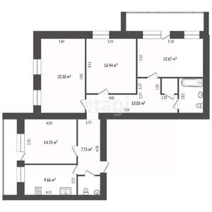 4-к квартира, вторичка, 107м2, 4/9 этаж