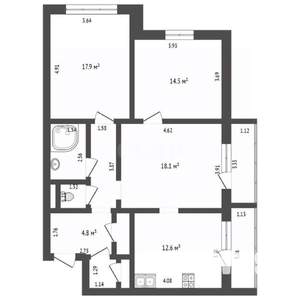 3-к квартира, вторичка, 83м2, 3/4 этаж
