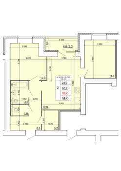 2-к квартира, строящийся дом, 62м2, 3/9 этаж