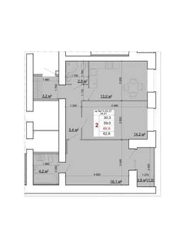 2-к квартира, строящийся дом, 61м2, 4/9 этаж