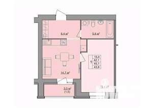 1-к квартира, строящийся дом, 44м2, 9/9 этаж