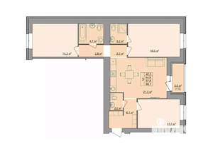 3-к квартира, строящийся дом, 86м2, 7/9 этаж