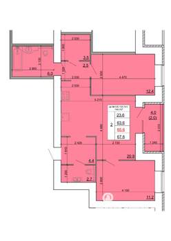 2-к квартира, строящийся дом, 66м2, 2/9 этаж