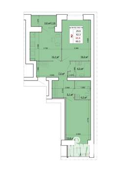 2-к квартира, строящийся дом, 66м2, 9/9 этаж