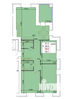 3-к квартира, строящийся дом, 90м2, 7/9 этаж