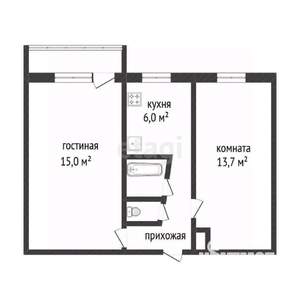 2-к квартира, вторичка, 43м2, 5/5 этаж