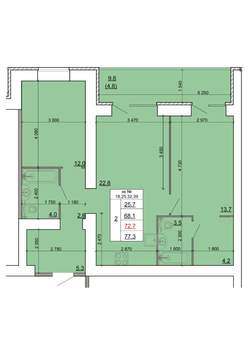 2-к квартира, строящийся дом, 73м2, 6/9 этаж