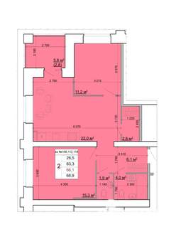 2-к квартира, строящийся дом, 66м2, 7/9 этаж