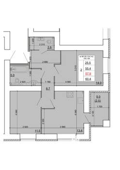 2-к квартира, строящийся дом, 58м2, 6/9 этаж