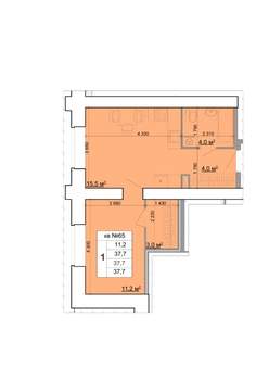1-к квартира, строящийся дом, 38м2, 1/9 этаж