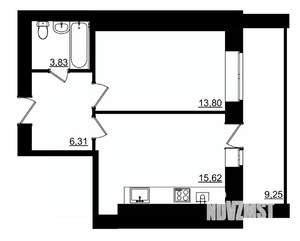 1-к квартира, строящийся дом, 44м2, 8/9 этаж