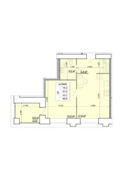 1-к квартира, строящийся дом, 44м2, 1/9 этаж