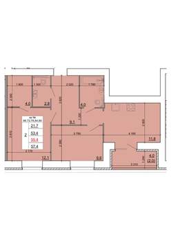 2-к квартира, строящийся дом, 55м2, 2/9 этаж
