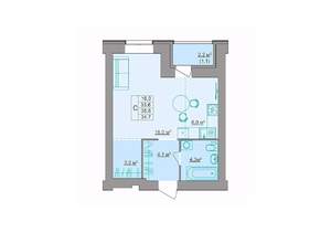 1-к квартира, строящийся дом, 35м2, 6/9 этаж