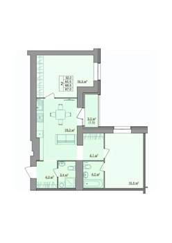 2-к квартира, строящийся дом, 67м2, 8/9 этаж