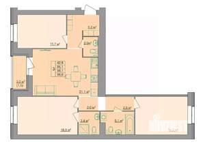 3-к квартира, строящийся дом, 87м2, 7/9 этаж