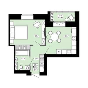 1-к квартира, вторичка, 41м2, 2/6 этаж