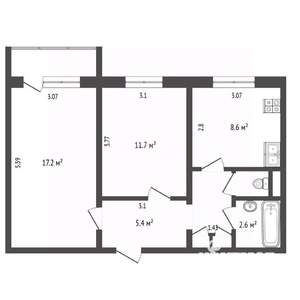 2-к квартира, вторичка, 51м2, 9/9 этаж