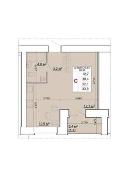 Студия квартира, строящийся дом, 32м2, 6/9 этаж