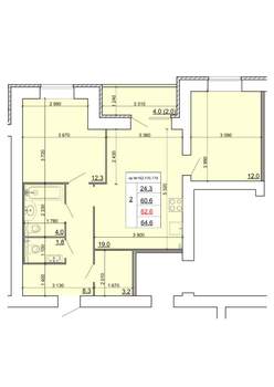 2-к квартира, строящийся дом, 63м2, 9/9 этаж