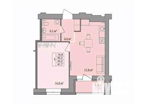 1-к квартира, строящийся дом, 42м2, 7/9 этаж