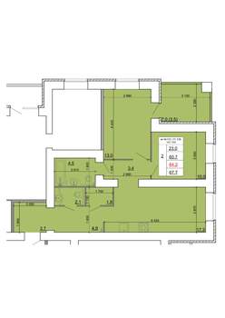 2-к квартира, строящийся дом, 64м2, 2/9 этаж