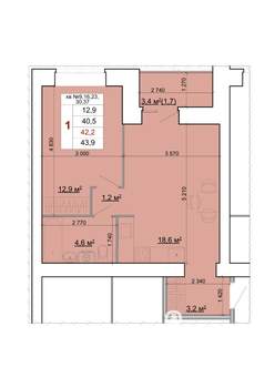 1-к квартира, строящийся дом, 42м2, 3/9 этаж