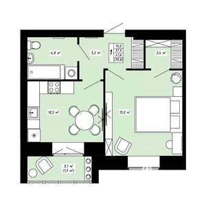 1-к квартира, строящийся дом, 40м2, 1/6 этаж