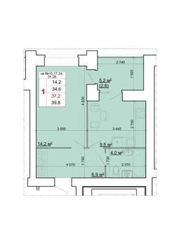 1-к квартира, строящийся дом, 37м2, 2/9 этаж