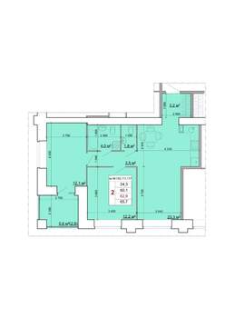 2-к квартира, строящийся дом, 63м2, 7/9 этаж