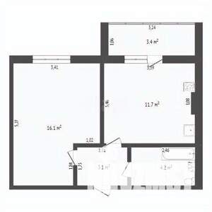 1-к квартира, вторичка, 37м2, 1/2 этаж