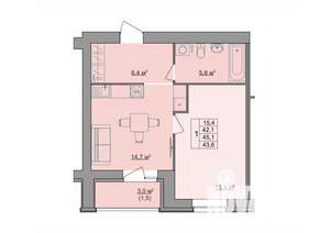 1-к квартира, строящийся дом, 44м2, 7/9 этаж