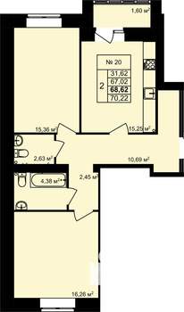 2-к квартира, строящийся дом, 69м2, 5/7 этаж