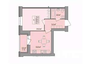 1-к квартира, строящийся дом, 38м2, 9/9 этаж